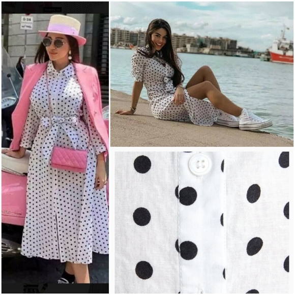 Zara polka dot linen blend dress bloggers fave - Picture 2 of 8